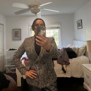 Aqua Grey and silver Tweed Blazer Sz S Double Breasted